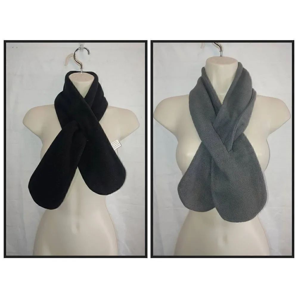 Lot Of 2 Unisex Men's Women's Fleece Solid Grey & Black Scarves